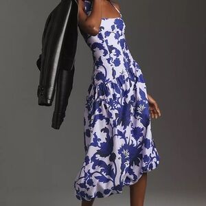 Maeve Anthropologie Purple Floral Halter Bubble Midi Dress